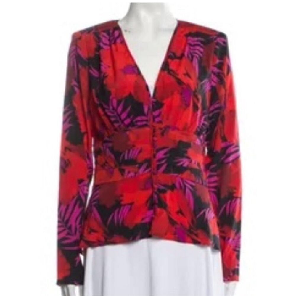 Veronica Beard Pevero floral stretch-silk top size 8 NWT red black - Picture 3 of 13